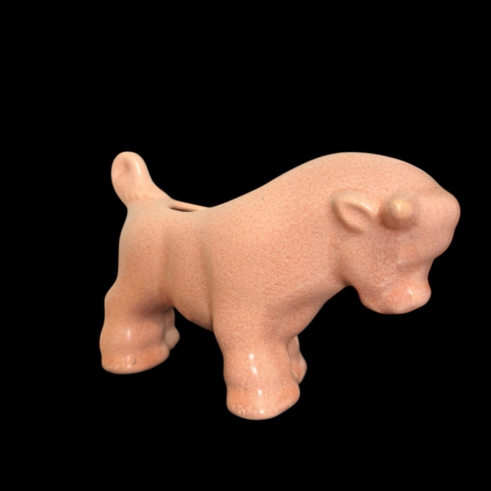 Vintage USA Pottery Pink Ceramic Bull Planter Vase 4" Succulent Pot Rustic EUC